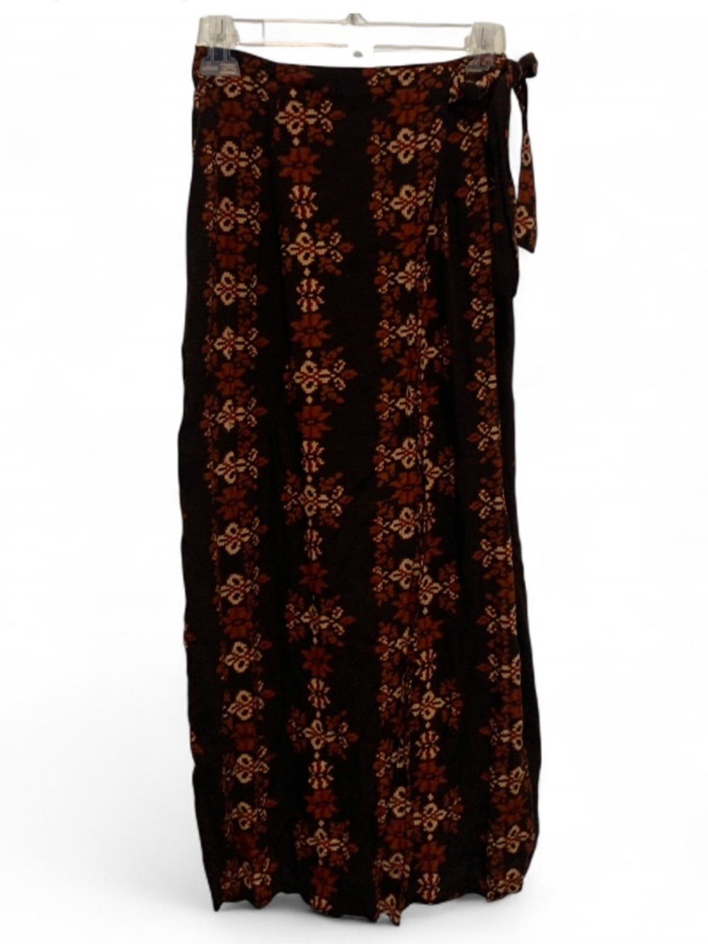 Y2K Passport Dark Brown Boho Print Floral Wrap Skirt